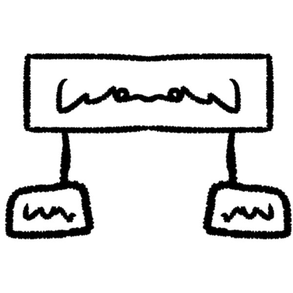 A drawing of a rectangle with some scribbles inside standing in for text. Below it are two smaller rectangles, also with scribbles inside. Each one has a vertical line connecting it to the bigger rectangle above.